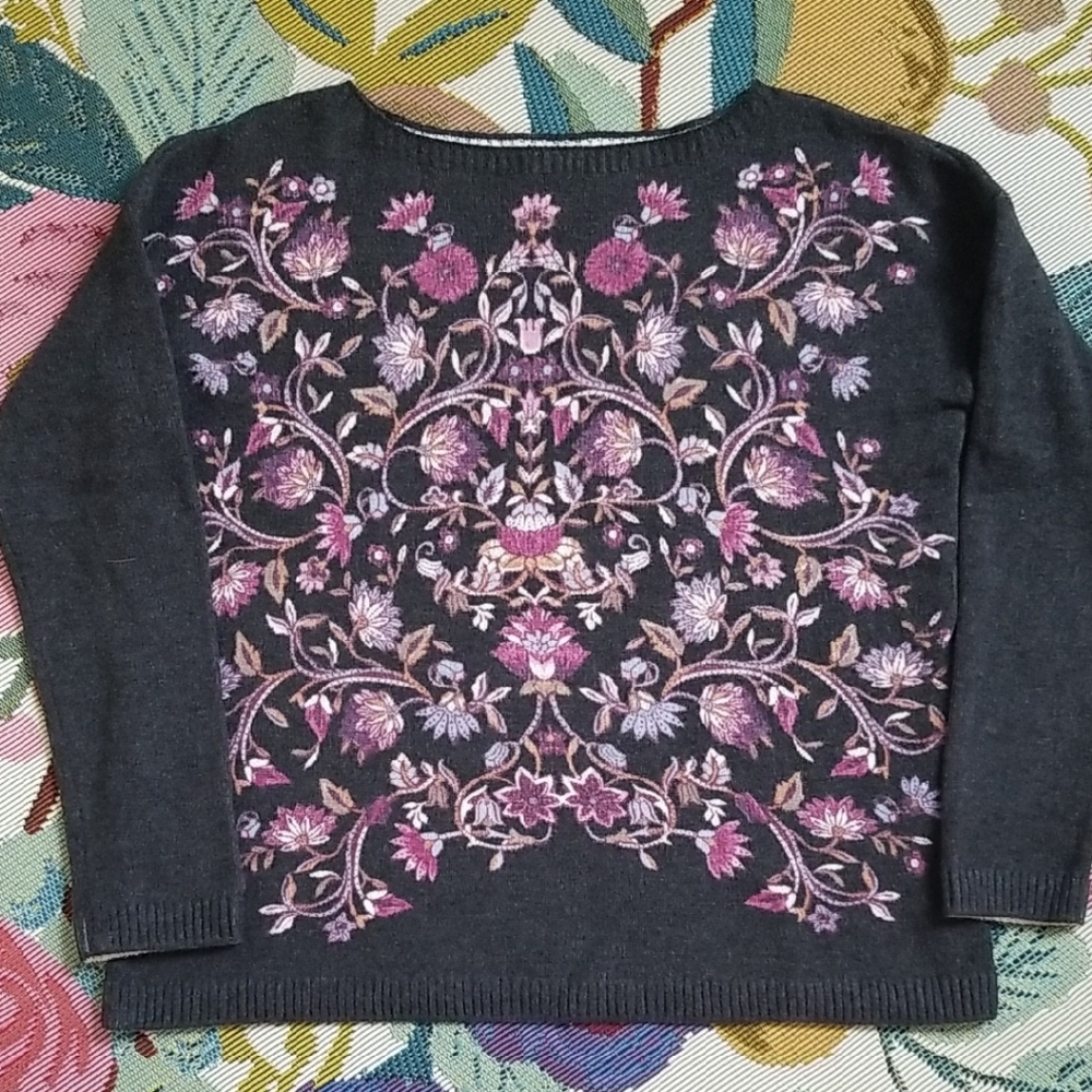 J. Jill Charcoal Floral Print Sweater